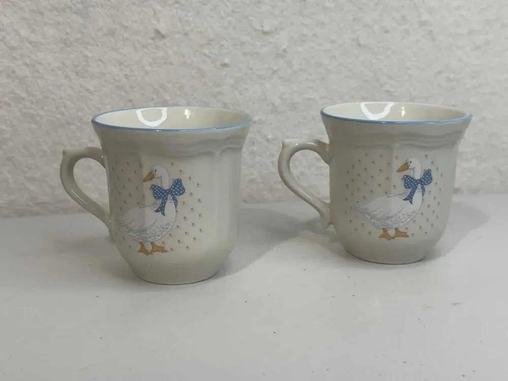 Brick Oven Stoneware Aunt Rhody Goose Tea Mug 80’s VTG Blue Ribbon Country Geese